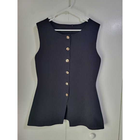 Zara Jackets & Blazers - Zara Gold Button Knit Vest Top Black SZ XL Minimalist Classic Heavy